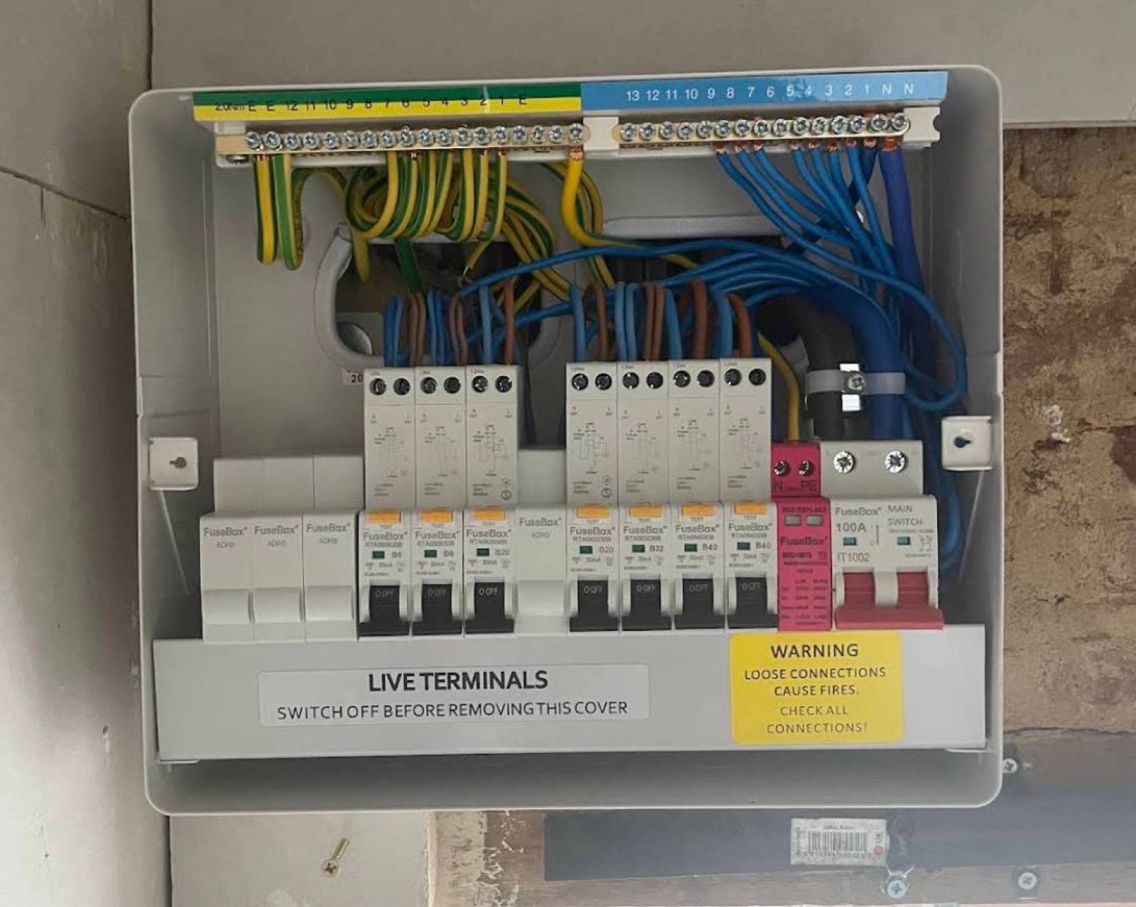 FuseBox consumer unit with circuit breakers installed in Derby home